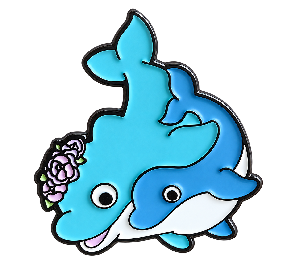 Twee blauwe dolfijnen met bloemen