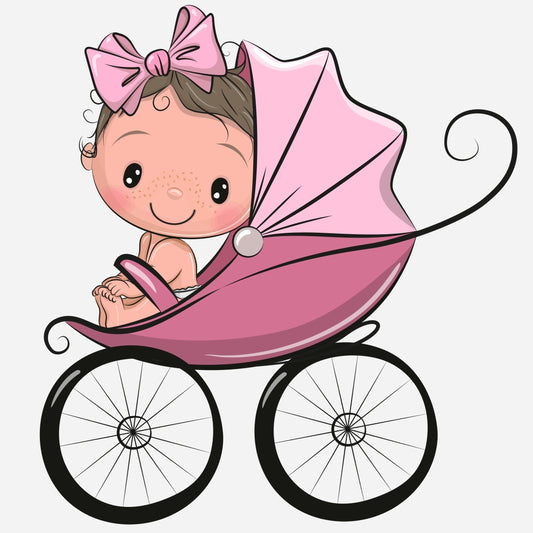 T51-roze-kinderwagen-met-een-baby-applicatie