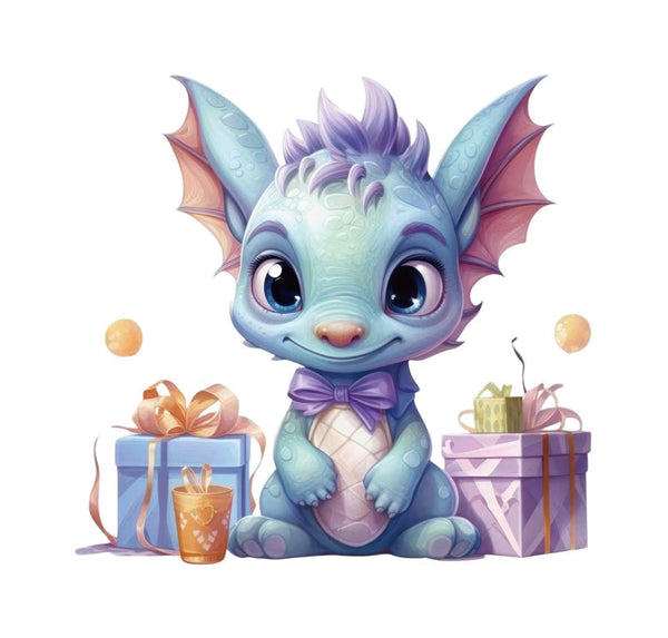 V9-blauw-draakje-met-cadeautjes-applicatie