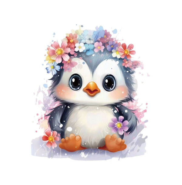 Sweet penguin with flowers iron-on transfer