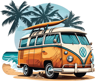 Retrobus met palmbomen