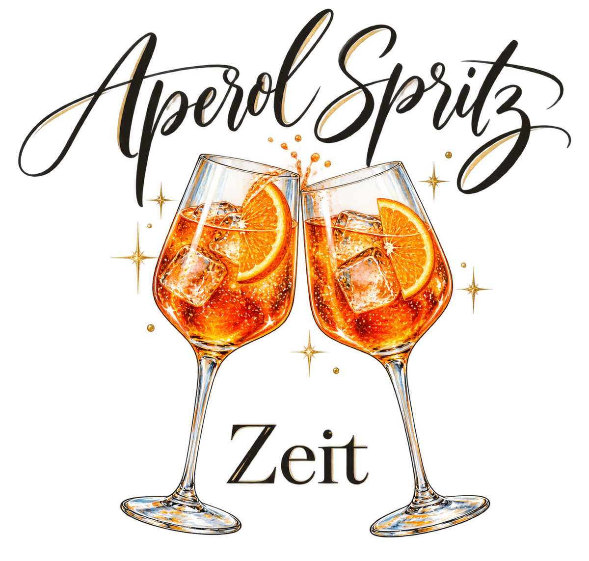 Spritzmoment met twee cocktailglazen en de tekst Aperol Spritz Zeit