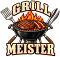 Grill Meister met barbecue, vlammen en grillgereedschap – vrijstaand ontwerp