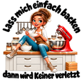 Bakgeluk – bakster met rode mixer en Duitse spreuk