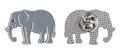 Grijze olifant met zilverkleurige details, voor- en achterzijde