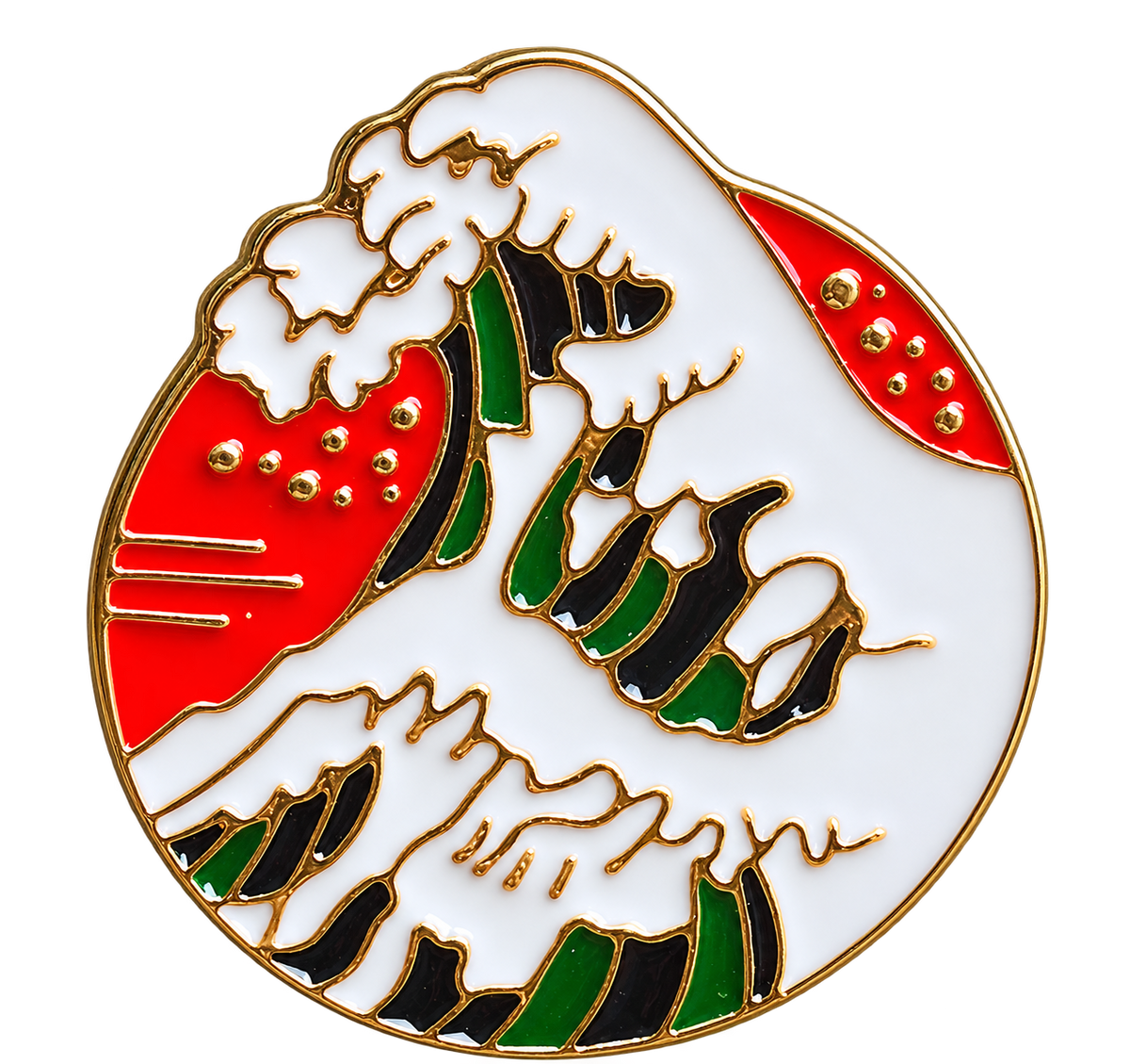 Japanse golf met witte schuimkoppen, rood en goudkleurige lijnen