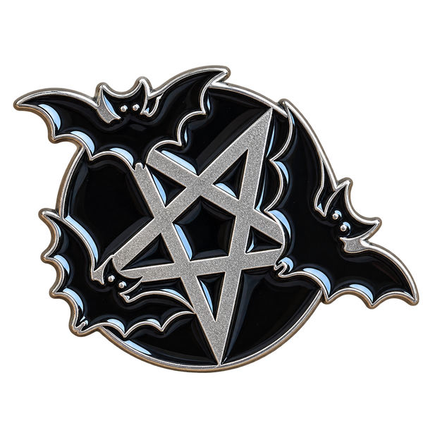 Pentagram met drie zwarte vleermuizen – vrijstaande voorzijde