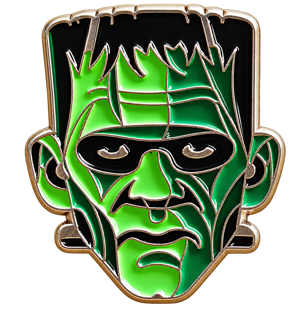 Groen gezicht van Frankensteins monster met zwart haar – vrijstaande voorzijde