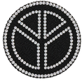 Zwart met zilverkleurig peace teken strass patch, vrijstaand