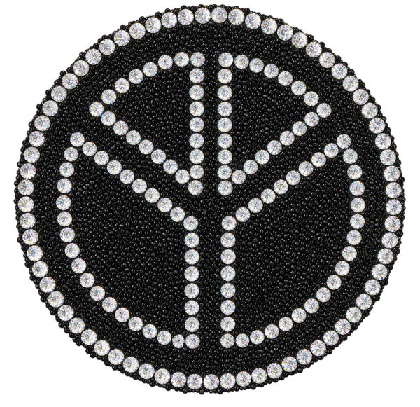 Zwart met zilverkleurig peace teken strass patch, vrijstaand