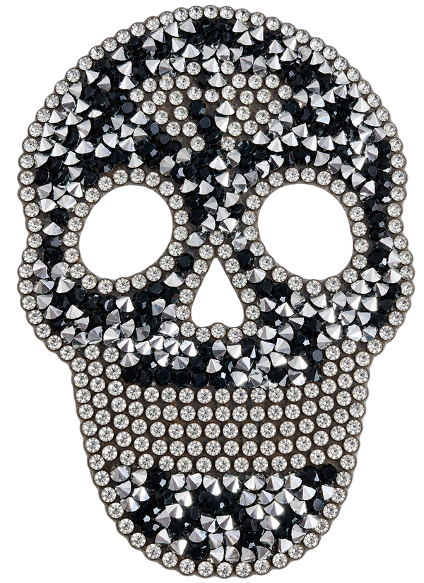 Skull strass patch SP0006 met zwarte en zilverkleurige stenen, vrijstaand