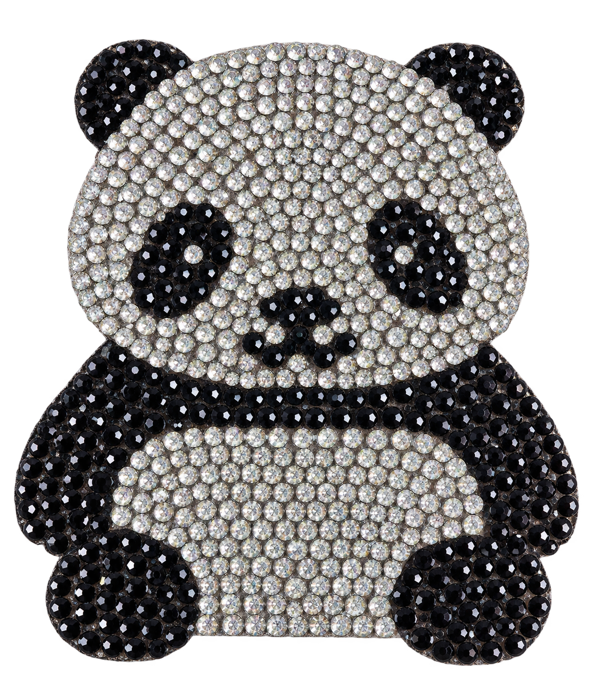 Panda strass patch met zwarte en zilverkleurige steentjes, vrijstaand