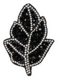Zwart blad strass patch met zilverkleurige rand, vrijstaand