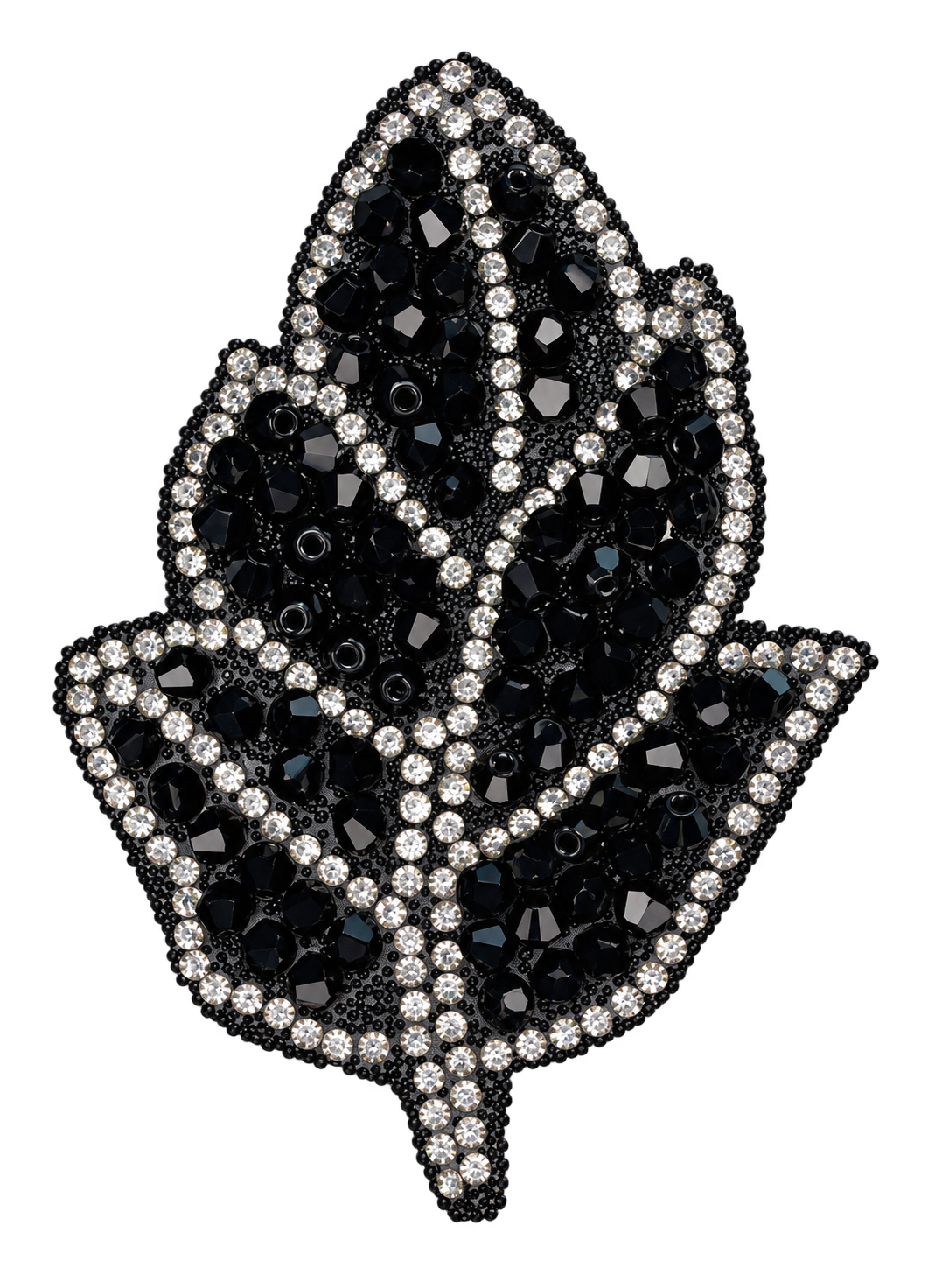 Zwart blad strass patch met zilverkleurige rand, vrijstaand