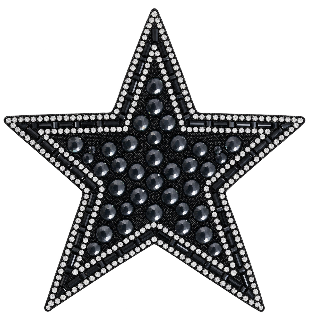 Zwarte ster strass patch met zilverkleurige rand, vrijstaand