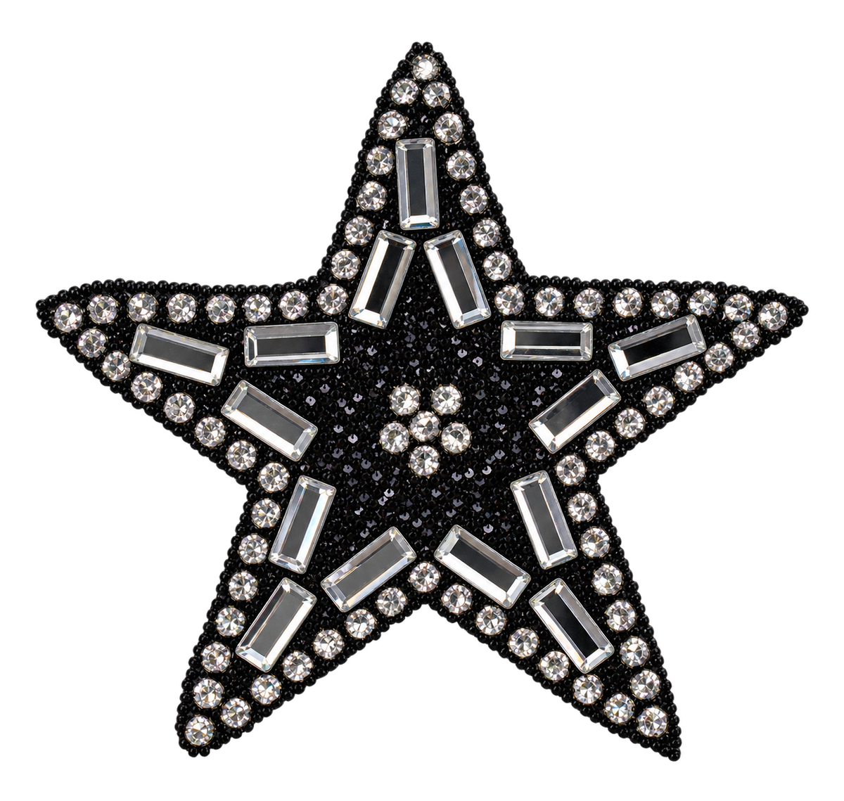 Zwarte glitterster strass patch met zilverkleurige stenen – SP0020