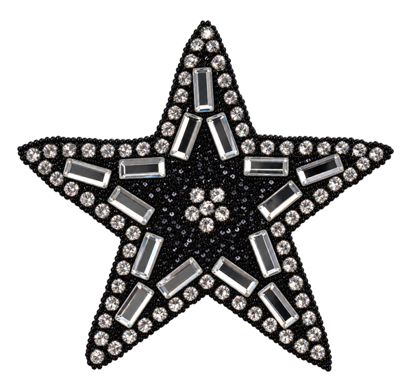 Zwarte glitterster strass patch met zilverkleurige stenen – SP0020