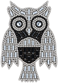 Zilveren uil met zwarte accenten strass patch, vrijstaand – SP0027