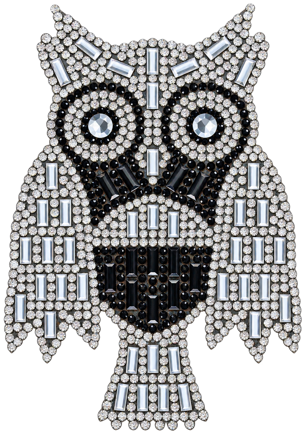 Zilveren uil met zwarte accenten strass patch, vrijstaand – SP0027