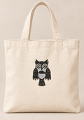 Zwarte uil strass patch op een naturel tas – SP0028