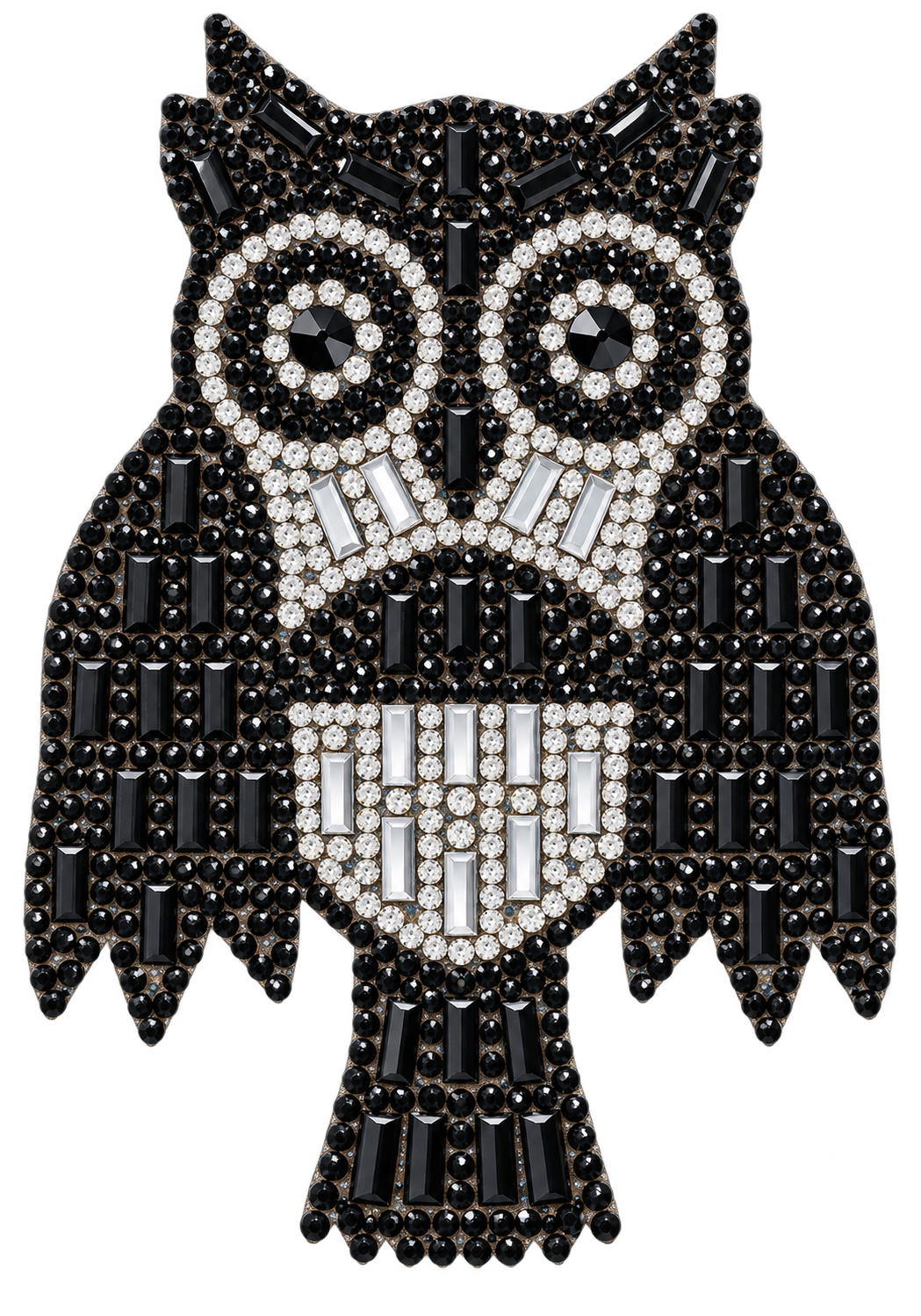 Zwarte uil met zilveren accenten strass patch, vrijstaand – SP0028