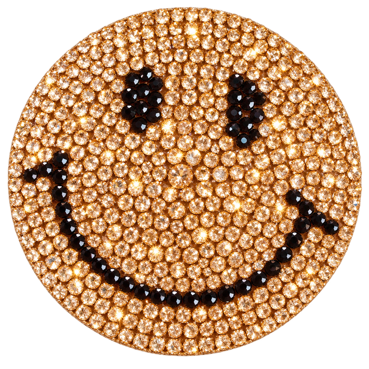 Gouden smiley strass patch met zwarte ogen en glimlach – SP0029