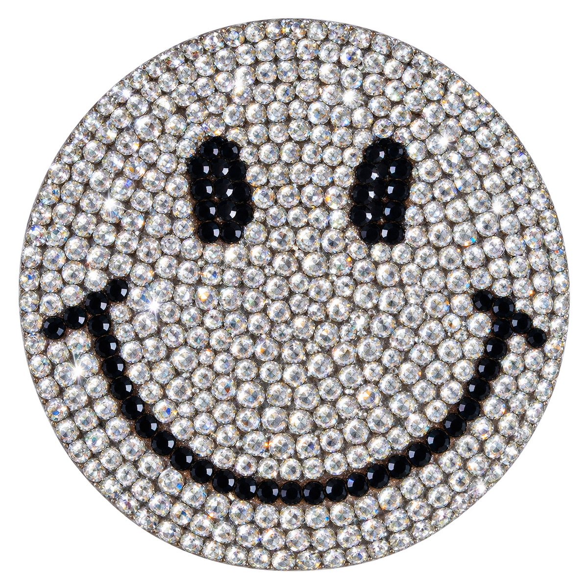 Zilveren smiley strass patch met zwarte ogen en glimlach – SP0030