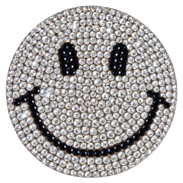 Zilveren smiley strass patch met zwarte ogen en glimlach – SP0030