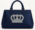 Grote zilveren kroon strass patch op een donkerblauwe tas – SP0034