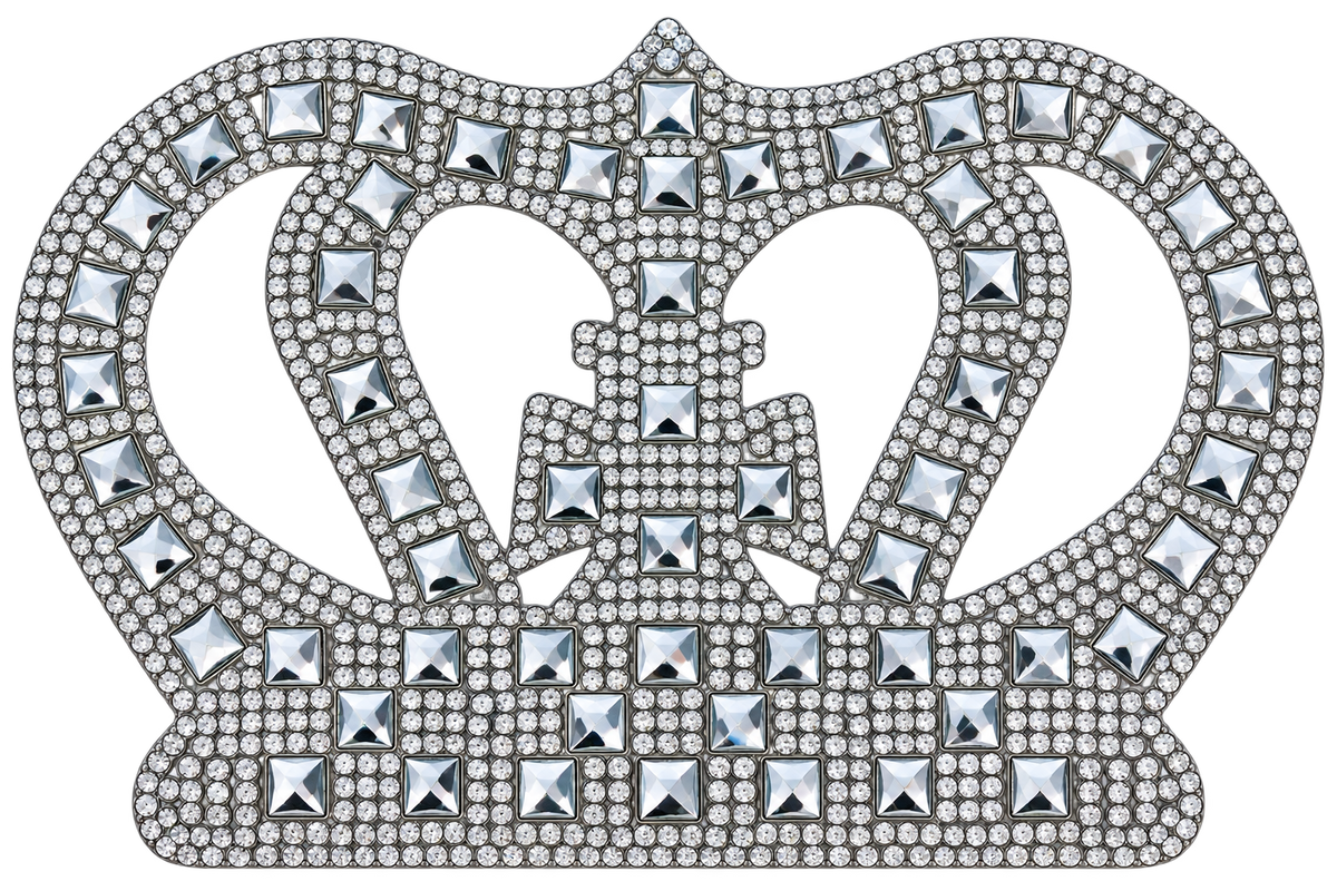 Kleine zilveren kroon strass patch van 9 × 6 cm, vrijstaand – SP0035