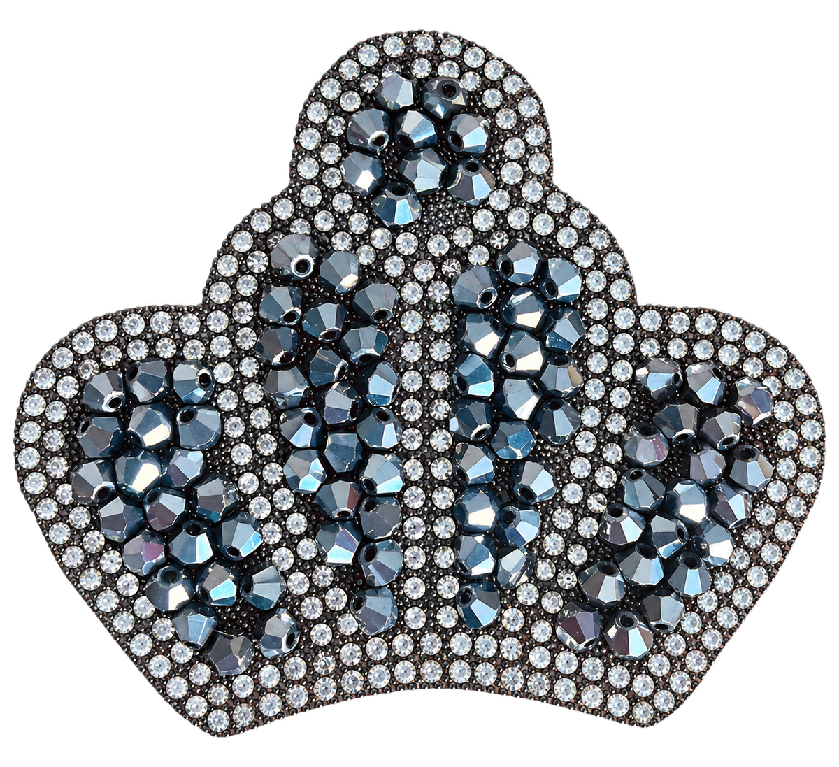 Kleine kroon strass patch zilver met zwart, SP0036, 7,5 × 6 cm