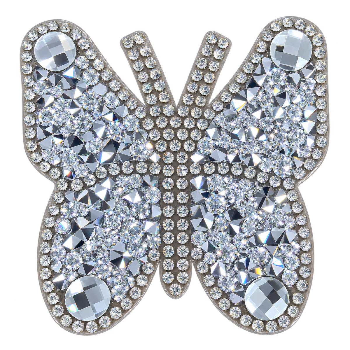 Zilveren vlinder strass patch, 6,2 × 6,2 cm, SP0037