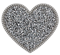 Zilveren hart strass patch, 7,8 × 7,2 cm, SP0038