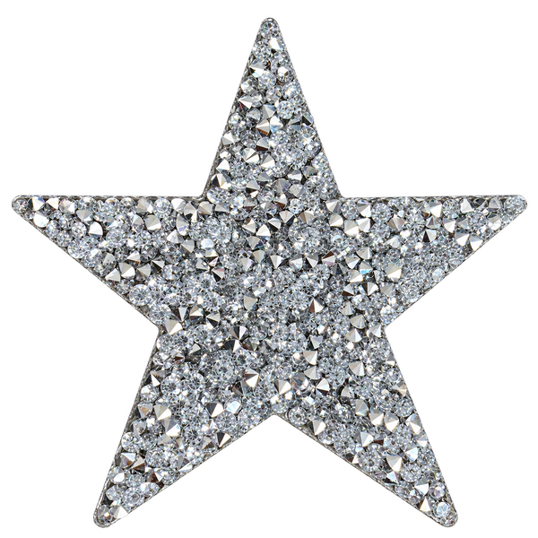 Middelgrote zilveren ster strass patch met fonkelende steentjes, 11,8 × 11,8 cm, SP0043
