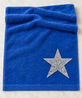 Grote zilveren ster strass patch op een blauwe handdoek – SP0044