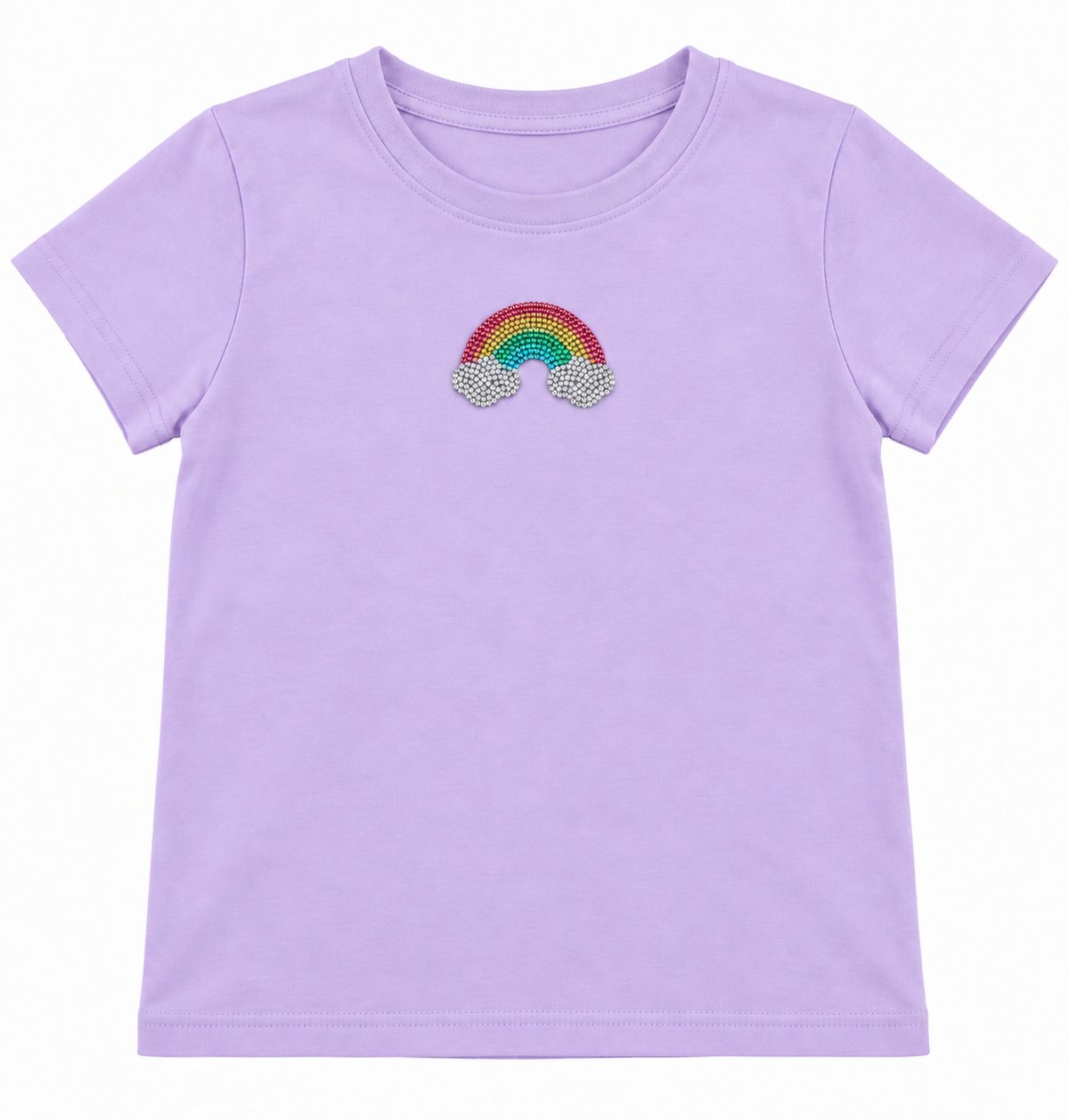 Kleurrijke regenboog strass patch op een lila kindershirt – SP0045
