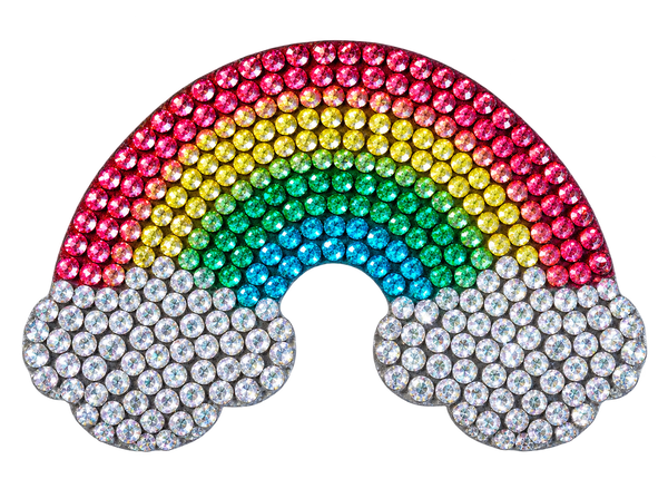 Kleurrijke regenboog strass patch met zilveren wolkjes, 6,2 × 4,5 cm, SP0045