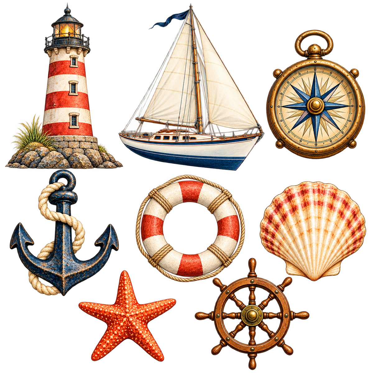 Nautische motieven met acht maritieme ontwerpen
