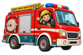 Rode brandweerauto met gele ladder en zwaaiend brandweerheldje – Brandweerpret