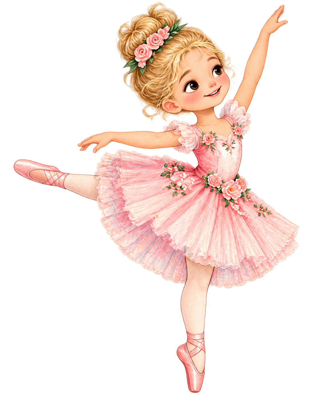 Ballerina in roze tutu met bloemen – vrijstaand motief