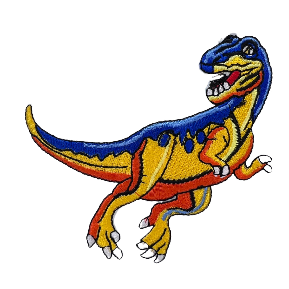 Blauw-gele T-Rex-patch van 9,6 × 9,7 cm