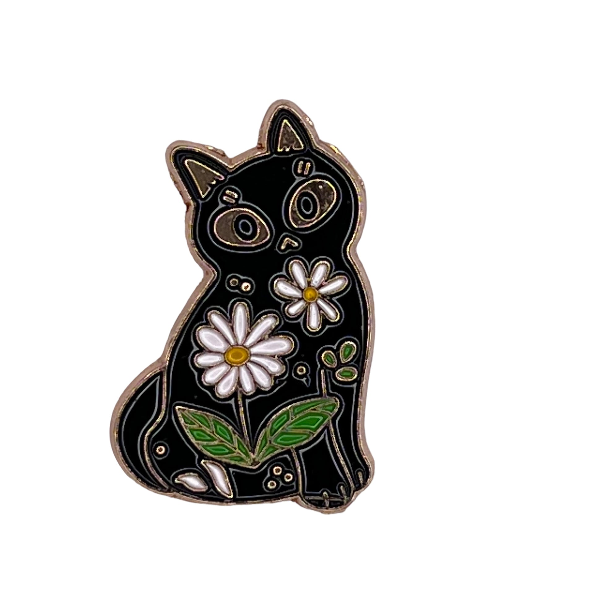 P5-14-Zwarte-Kat-Met-Bloemen-Pin